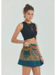Snap Closure Pocket Patchwork Wrapped Petrol Floral Skirt 4687